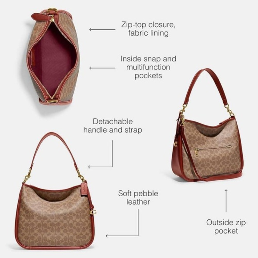 NWT COACH Coated Canvas Signature‎ Cary Shoulder Bag in Tan Rust - Picture 6 of 16